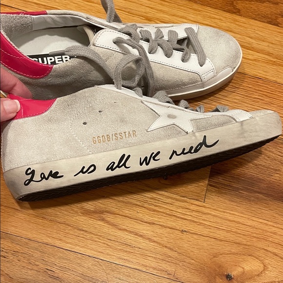 Golden Goose Gray and White Sneakers with Pink Detail - Picture 3 of 5